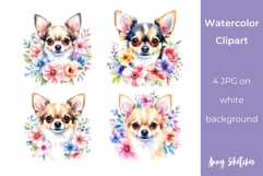 Cute Watercolor Floral Chihuahua Clipart 4 JPG Product Image 1