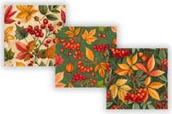 Autumn Berries &amp; Foliage Digital Papers, Seamless Pattern Product Image 4