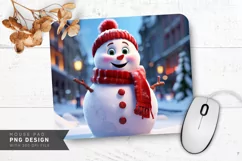 Snowman with Red Scarf on Frosty Winter Street Mouse Pad PNG Product Image 1