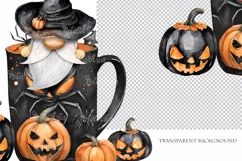 Watercolor Halloween gnome in tea mug, Gnome PNG Product Image 4