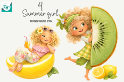 Whimsical Summer Fruit Girls Clipart, Summer Girls Clipart Product Image 1