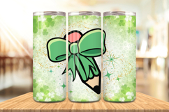 Cute Green Bow with Pencil Tumbler Wrap PNG Sublimation Desi Product Image 1