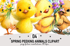 Whimsical Spring Peeking Animals Clipart Watercolor png Product Image 1