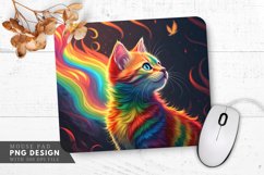 Rainbow Cat with Fiery Swirls Mouse Pad PNG Design Product Image 1