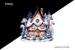 Winter House Christmas Clipart, Folk Christmas Png Product Image 1