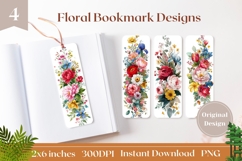 Watercolor Flowers Bookmark Printable, Floral Bookmark PNG Product Image 1