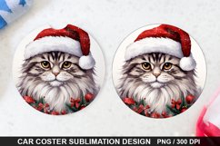 Christmas Cat Car Coaster PNG, Funny Cat Car Coaster Product Image 1