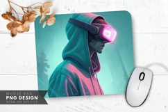 Neon VR Gamer in Hoodie Mouse Pad PNG Design Product Image 1