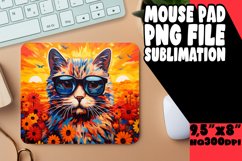 Sweet Cat with Floral Mouse Pad for Print PNG Product Image 1