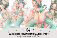 Whimsical Summer Mermaid Clipart Watercolor png Product Image 1
