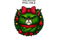 Funny Christmas green cat png design for T-shirts Product Image 1