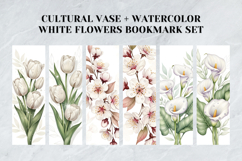 Cultural Vase &amp; Watercolor White Flowers Bookmark Set Product Image 4