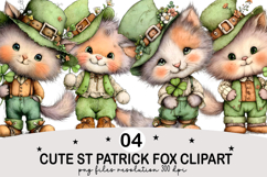 Cute St Patrick Fox Clipart png Watercolor png Product Image 1
