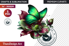 Autumn Butterfly and flower Clipart: Moody Floral PNG Product Image 1