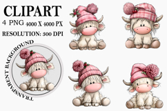 Christmas Highland Cow Clipart Watercolor PNG Product Image 1