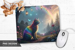 Whimsical Rainbow Cat in Colorful Mist Mouse Pad PNG Design Product Image 1