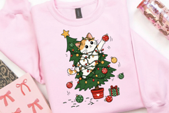 Funny Christmas Cat PNG, Cat Tangled In Christmas Tree PNG Product Image 3