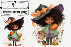Witch Pumpkin Autumn Girl Clipart Watercolor PNG Product Image 1