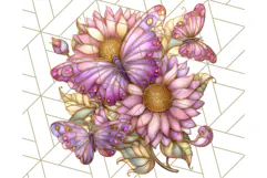 Stained Glass Butterfly and Sunflower PNG Clipart Product Image 4