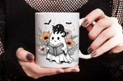 Halloween Ghost and Cat Png, Preppy Floral Halloween Png. Product Image 4