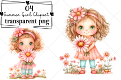 Whimsical Summer Girl Clipart Watercolor PNG Product Image 1