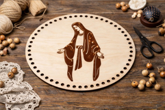 Basket base round with virgin Mary engraving laser cut file Product Image 4