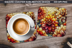 Flowers Coaster Sublimation, Autumn Flowers Coaster PNG Product Image 1