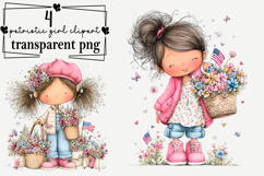 whimsical cute patriotic girl clipart Watercolor PNG Product Image 1