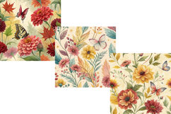 Summer&#039;s End Floral Butterfly Digital Paper, Digital Paper Product Image 4