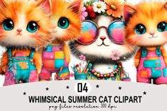 Whimsical Summer Cat Clipart Watercolor PNG Product Image 1