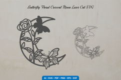 Butterfly Floral Crescent Moon Laser Cut SVG Product Image 5