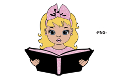 Blonde Girl Reading Book SVG Pink Glitter Bow School Clipart Product Image 4