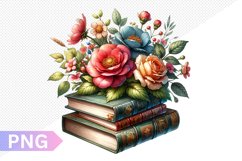 Vintages Books And Flowers Sublimation - Clipart PNG Design Product Image 1