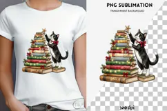 Christmas bookish cat png design for T-shirts Product Image 4