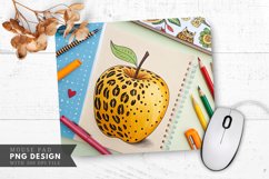Leopard Spotted Apple with Colorful Stationery Mouse Pad PNG Product Image 1