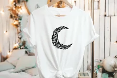 Floral Crescent Moon SVG and PNG Clipart. Line Art Tattoo. Product Image 2
