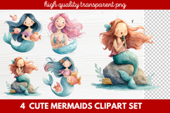 4 Cute Mermaids Clipart Set | Whimsical Mermaid Illustration Product Image 1