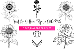Floral Rose Sunflower Tulip Line SVG PNG Product Image 1