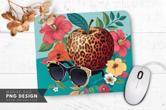 Bold Leopard Apple Sunglasses and Flowers Mouse Pad PNG Product Image 1