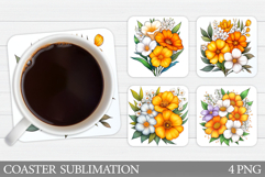 Wildflowers Coaster Sublimation. Flowers Coaster Design Product Image 1