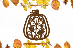Floral Pumpkin Laser Cut SVG | Autumn Pumpkin with Flowers Product Image 1