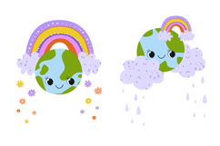 Cute Earth Day Clipart Set: Kawaii Planet Earth Characters w Product Image 5