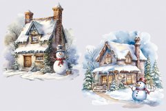 Snowman clipart, Cottage clipart, Christmas bundle clipart Product Image 3