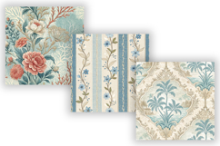 Coastal Toile Digital Paper Pack, Vintage Floral Toile Product Image 3