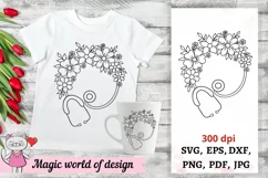 Stethoscope with flowers Doodle svg cricut cut file Product Image 1