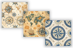 Nautical Map Digital Paper Pack, Seamless Watercolor Antique Product Image 4