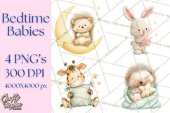 Baby Bedtime Animal Clipart PNG for Nursery Product Image 1