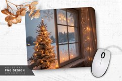 Cozy Winter Scene with Glowing Tree Mouse Pad Design Product Image 1