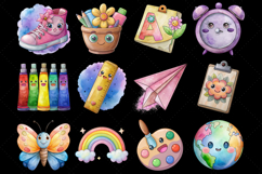 Back to School Png, Kawaii School Watercolor Clipart Product Image 4