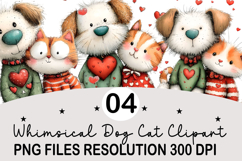Whimsical Dog Cat Clipart Valentine's Png Product Image 1